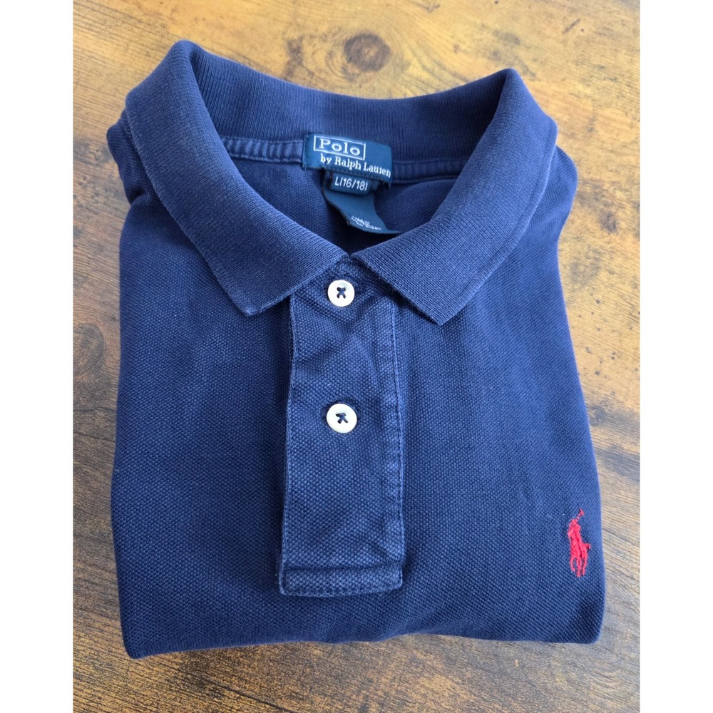 Polo Ralph Lauren Boys Navy Blue Short Sleeve Cotton Pique Polo Shirt L 16/18
